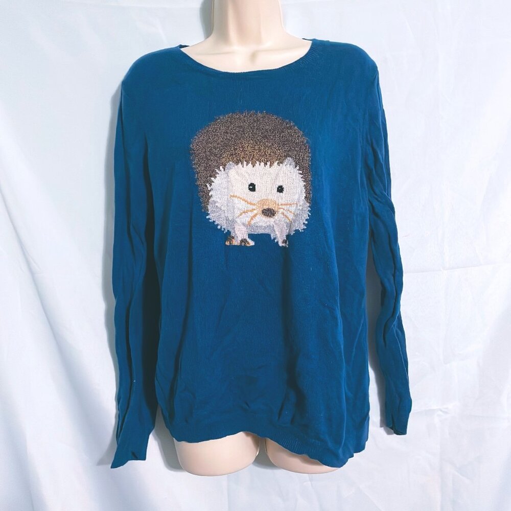 Talbots Blue Hedgehog Sweater Size LP
